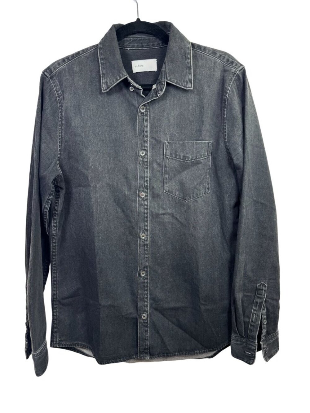 Bldwn Mens Modern Classic Diego Black Denim Button Up Shirt Size Small Long Slee